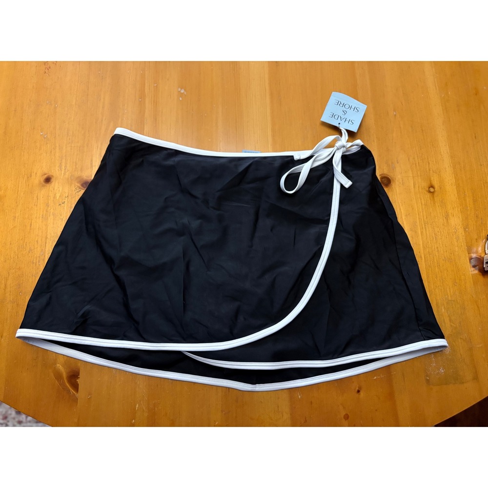 Shade & Shore Black White Wrap Swim Skirt Bikini Bottom XL 16 NWT